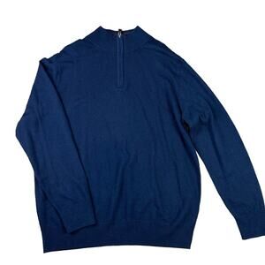 Tailorbyrd Wool Blend 1/4 Zip Sweater Navy Blue Size XL Made in USA